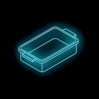 Glowing neon empty food container on dark background vector
