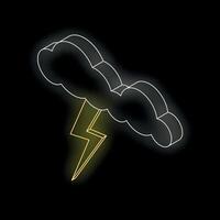 Glowing neon lightning bolt striking from cloud on dark background vector