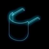 Protective face shield glowing in neon light on black background vector