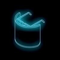 Neon sign showing eyeglasses resting on curved display in dark setting vector