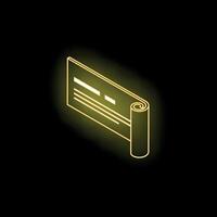 Glowing neon yellow checkbook isometric icon on black background vector