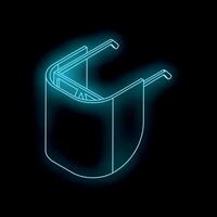 Protective face shield glowing in neon light on black background vector