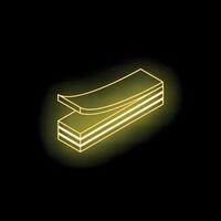 Neon yellow sticky notes stack isometric view on black background vector