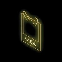 Neon yellow instant photo frame hanging on black background vector