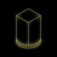 Yellow neon glowing cylinder with hexagonal top on black background vector