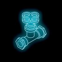 Glowing neon pipeline valve on dark background vector