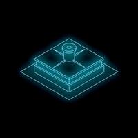 Glowing isometric building with central structure on dark background vector