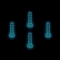 Four glowing blue traffic cones creating a safe pathway on black background vector