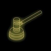 Gavel striking sound block in isometric view with neon yellow outline vector