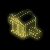 Glowing public building with columns at night, isometric projection vector