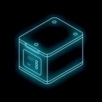 Glowing neon battery icon representing portable power and energy storage vector