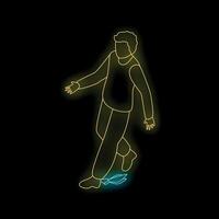 Man walking and stepping on banana peel in neon light vector