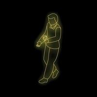 Singer performing live with microphone, neon light style vector