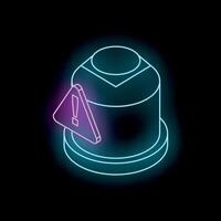 Neon database icon showing warning alert for system or network security issues vector