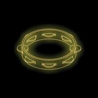 Tambourine glowing with neon light on dark background vector