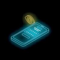 Neon password viewing on smartphone isometric view vector