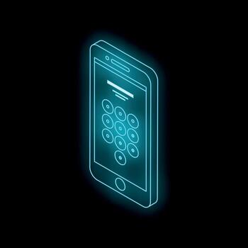 Glowing smartphone showing security pin code entry screen on dark background vector