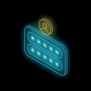 neón contraseña proteccion isométrica icono representando usuario seguridad vector