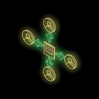 People exchanging likes on social media platform with neon effect vector