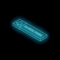Neon blue subscribe button with notification bell on black background vector