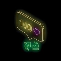 Neon like and share icon showing social media engagement and virality vector