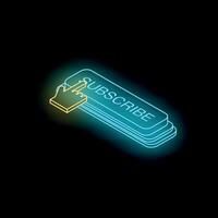 Neon subscribe button with clicking cursor on black background vector