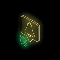 Neon bell icon with mouse cursor clicking on mobile phone screen notification vector