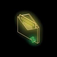 Neon yellow email envelope receiving new message with green plus sign vector