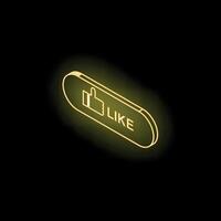 Neon yellow like button shining on dark background vector