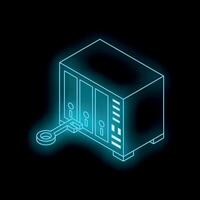 Glowing key unlocks server room or datacenter in isometric view vector