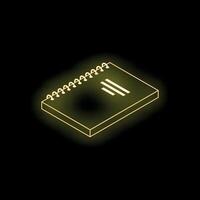 Neon yellow notepad isometric style on black background vector