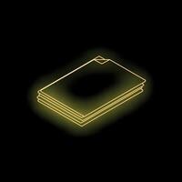 Glowing neon yellow stack of documents on black background vector