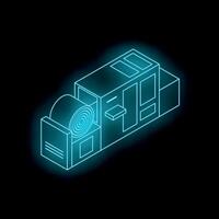 Printing machine processing roll of paper in dark room vector
