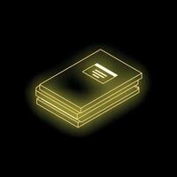 Neon yellow glowing books stack representing education and knowledge vector