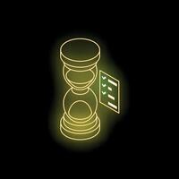 Neon yellow hourglass with checklist symbolizing time management and tasks completion vector