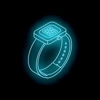 Neon smartwatch glowing on dark background, modern technology and innovation vector