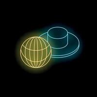 Neon sign representing global business and success with earth globe and wide brimmed hat vector
