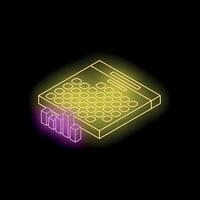 Neon calculator performing calculations with growing bar graph emerging vector