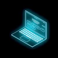Futuristic holographic laptop showing user interface on black background vector