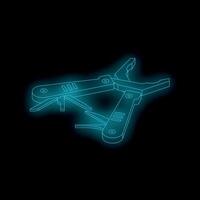 Neon blue multi tool shining in the dark, ready for action vector