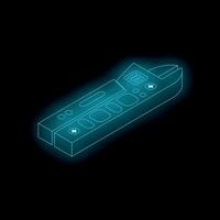 Adjustable wrench glowing with futuristic blue neon light vector