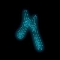 Neon blue multi tool pliers glowing on dark background vector