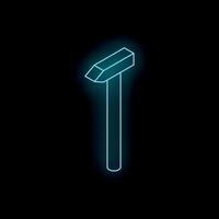 Glowing neon hammer symbol on dark background representing construction and diy vector