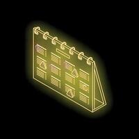 Neon yellow desktop calendar showing important dates and alerts vector