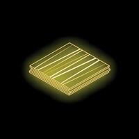 Neon yellow stack of laminate flooring with wood texture on black background vector