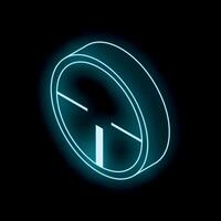 Neon clock showing six o'clock on black background vector