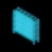 Mining farm with computer equipment generating cryptocurrency on metal rack, isometric view vector