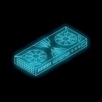 Glowing neon graphic card illustrating powerful computing performance vector