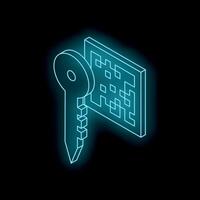 Glowing key unlocking digital padlock in isometric view vector