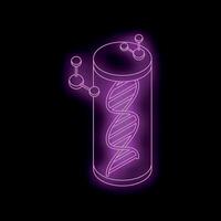 Glowing neon purple dna structure in a cylinder with molecules vector